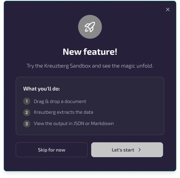 Welcome modal screen